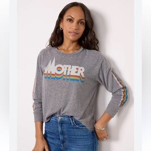 NWT. Retail $125. Size L. MOTHER. Long Sleeve Gray Rainbow Graphic Top